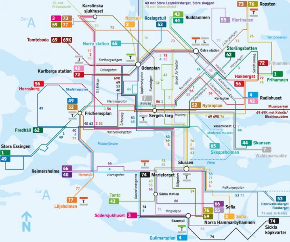 Stockholm bus mga linya sa mapa